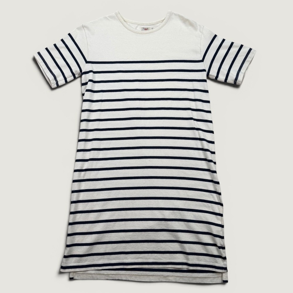Faherty Women S Dress Cream Navy Blue Stripe Cotton Short Sleeve T-Shirt Mini
